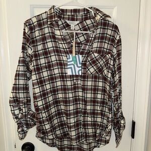 Market & Spruce Red and Black Plaid Button-Down Shirt